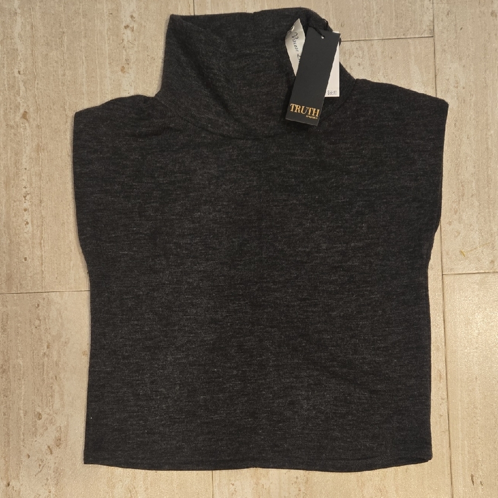 New TRUTH by Republic Gray Heather Knit Sleeveless High Neck Sweater Top